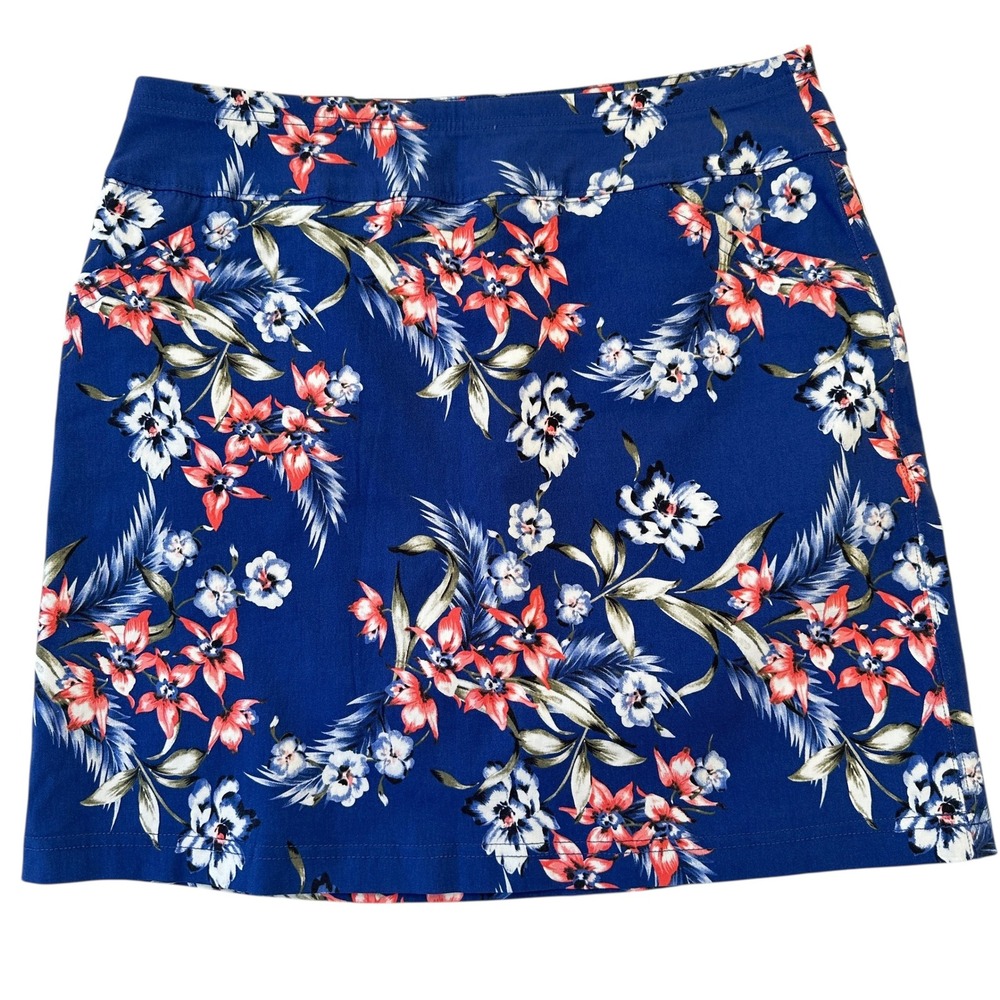 Mario Serrani Skort Blue Floral Comfort Stretch Tummy Control Medium NWT - Picture 2 of 10